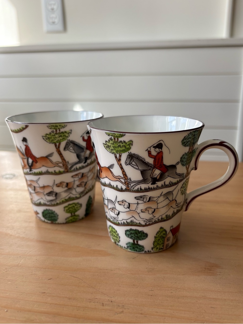 Crown Staffordshire England “Hunting Scene” Fine Bone China Mugs Set of 2